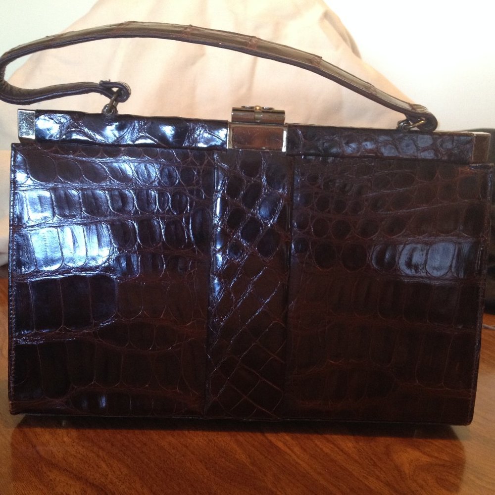 Vintage crocodile handbag with matching coin purse